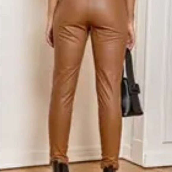 Lulus Camel Way To Cool Vegan Leather High-Waist Legging Zip Hem Stretch Pull-On - Picture 4 of 16